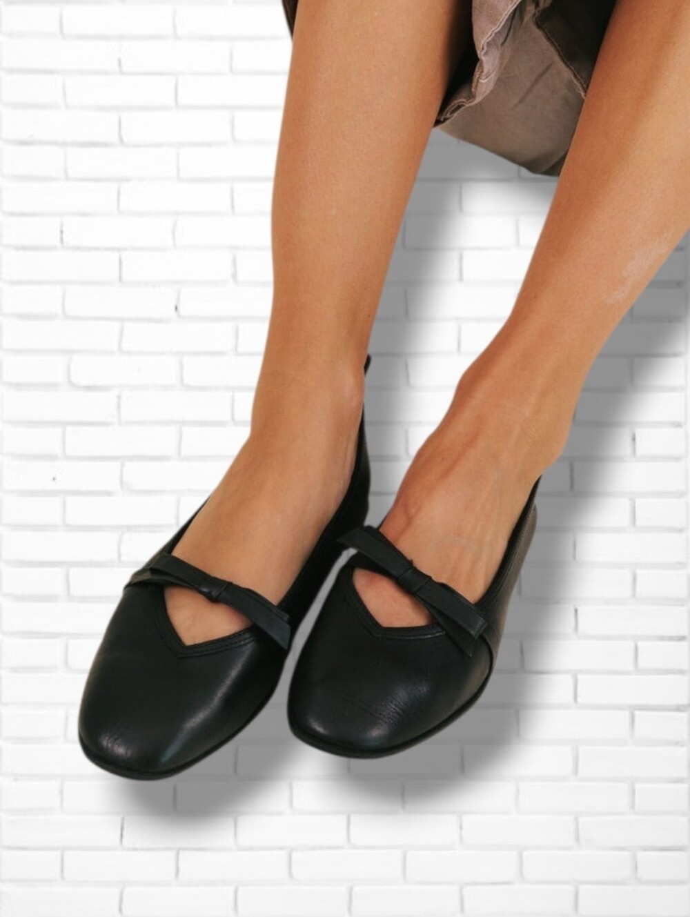 Free People Black Mania Bow Leather Slip On Ballet Flat Size 9.5